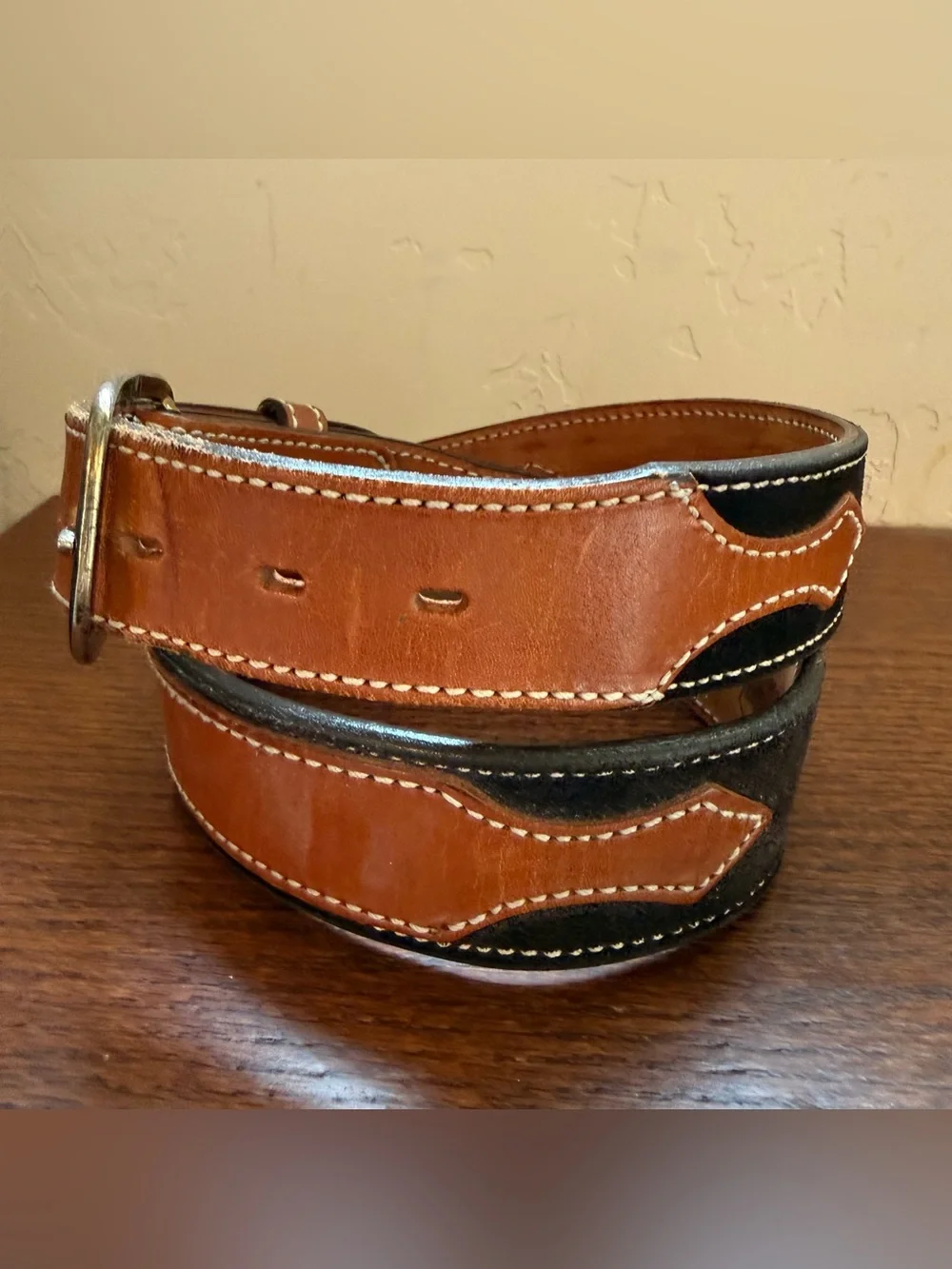 Circle Y Texas Hand Stitched Two-Tone Suede Leather Saddle Belt 8929 Size 34